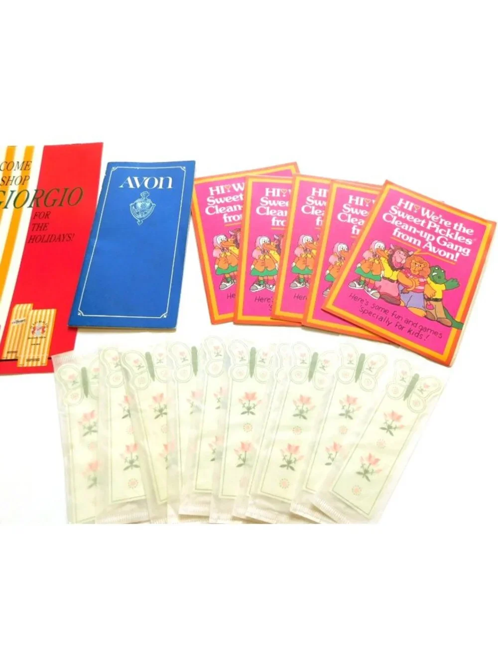 Vintage Avon Ephemera Lot Brochures Sweet Pickles Kids Activity Floral Bookmarks